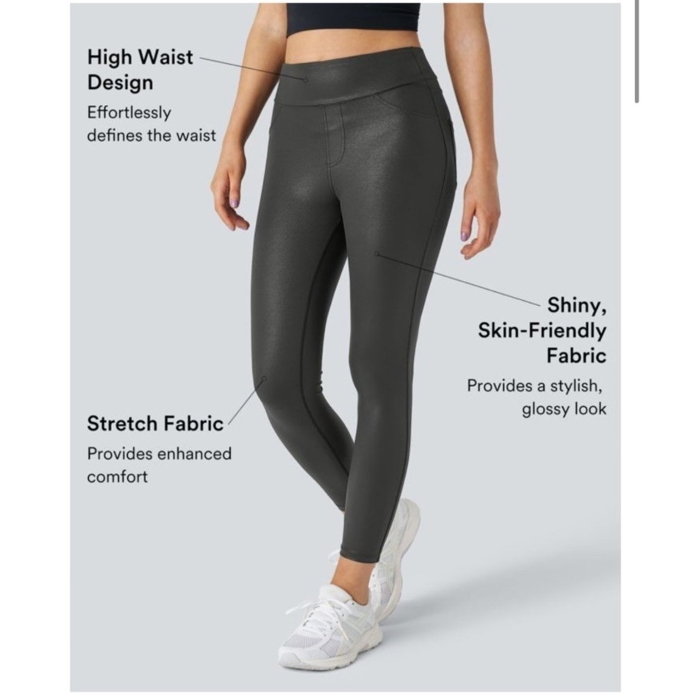 NEW HALARA SoftlyZero Faux Leather‎ High Waisted Pocket Leggings Size Large